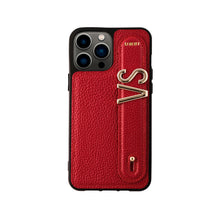 Cargar imagen en el visor de la galería, YOUZ. Funda personalizada de cuero para iPhone -Roja/Dorado