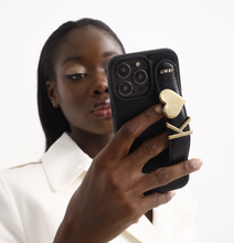 Cargar imagen en el visor de la galería, GLAM. Funda personalizada de cuero para iPhone -Negro/Dorado