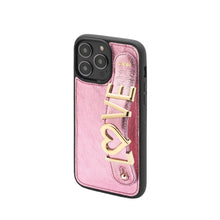 Cargar imagen en el visor de la galería, GLAM. Funda personalizada de cuero para iPhone -Rosa/Dorado