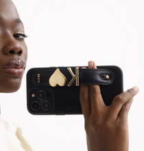 Cargar imagen en el visor de la galería, GLAM. Funda personalizada de cuero para iPhone -Negro/Dorado