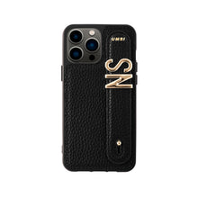 Cargar imagen en el visor de la galería, YOUZ. Funda personalizada de cuero para iPhone -Negro/Dorado
