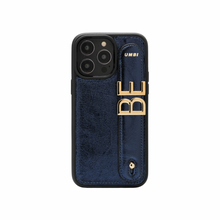 Cargar imagen en el visor de la galería, GLAM. Funda personalizada de cuero para iPhone -Azul Marino/Dorado
