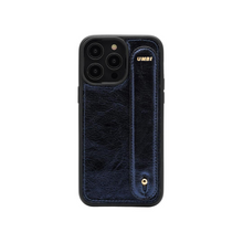 Cargar imagen en el visor de la galería, GLAM. Funda personalizada de cuero para iPhone -Azul Marino/Dorado
