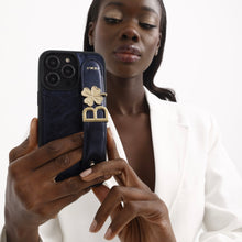 Cargar imagen en el visor de la galería, GLAM. Funda personalizada de cuero para iPhone -Azul Marino/Dorado
