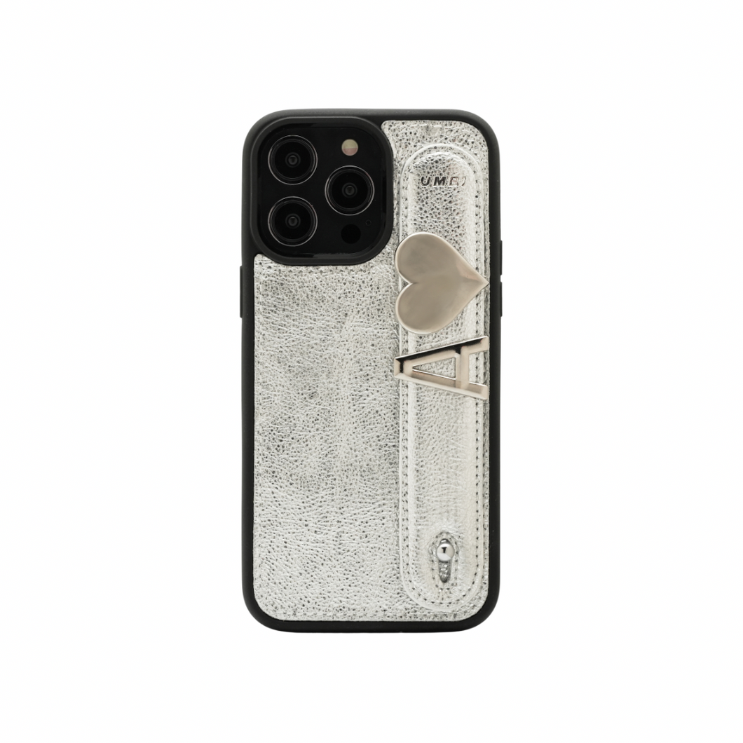 GLAM. Funda personalizada de cuero para iPhone -Plata/Plata