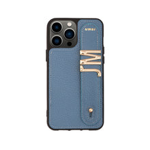 Cargar imagen en el visor de la galería, YOUZ. Funda personalizada de cuero para iPhone -Azul/Dorado
