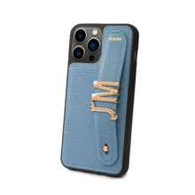 Cargar imagen en el visor de la galería, YOUZ. Funda personalizada de cuero para iPhone -Azul/Dorado

