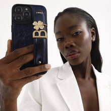 Cargar imagen en el visor de la galería, GLAM. Funda personalizada de cuero para iPhone -Azul Marino/Dorado
